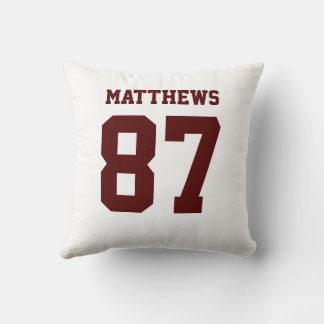 Maroon and White Double-Sided Sports Jersey Throw Pillow