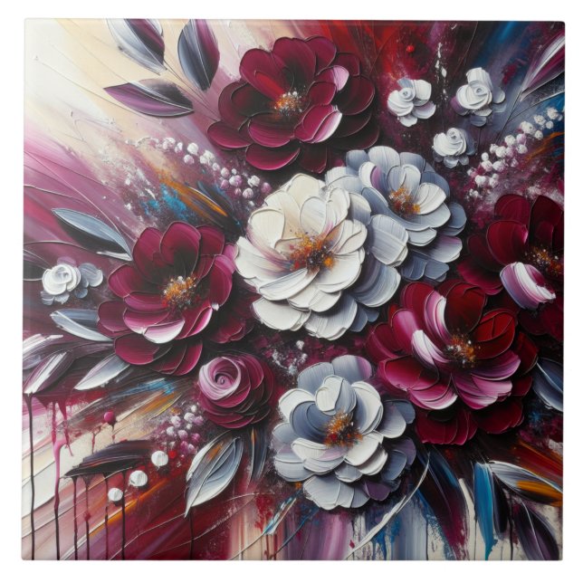 Maroon and white Floral arrangement | Ceramic Tile (Front)