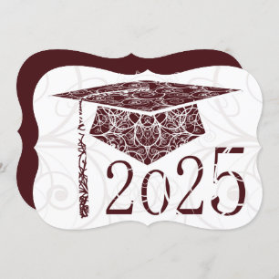 Maroon and White Floral Cap 2025 Graduation Party Invitation