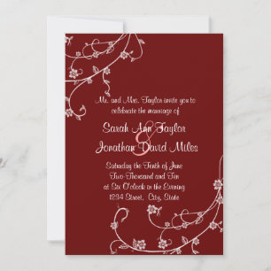 Maroon and White Floral Swirl Wedding Invitation