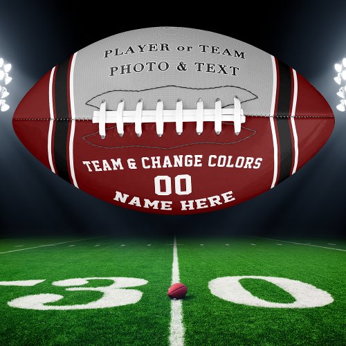 Maroon and White Football with Pictures Your Text