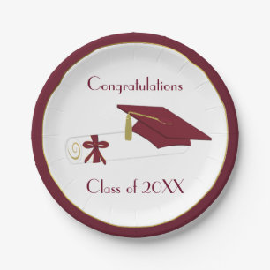 Maroon and White Graduation Custom Paper Plates