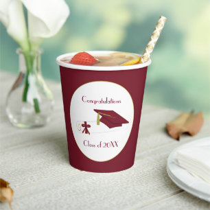 Maroon and White Graduation Party Paper Cups