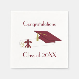 Maroon and White Graduation Party Paper Napkins