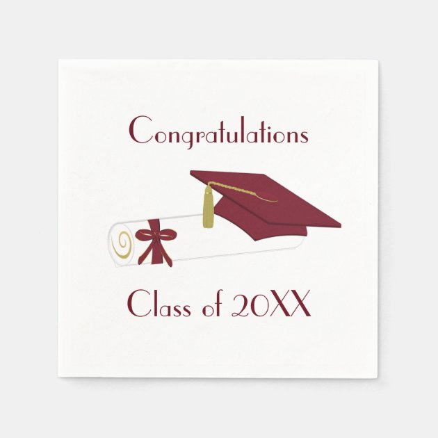 Maroon And White Graduation Party Paper Napkins