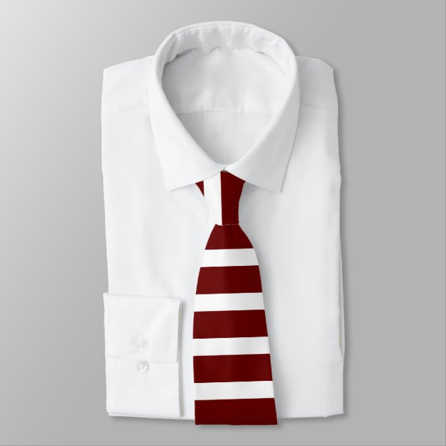 Maroon and White Horizontally-Striped Tie (Tied)