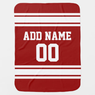 Maroon and White Jersey Stripes Custom Name Number Baby Blanket