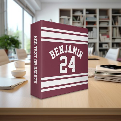 Maroon and White Jersey Stripes Custom Name Number Binder