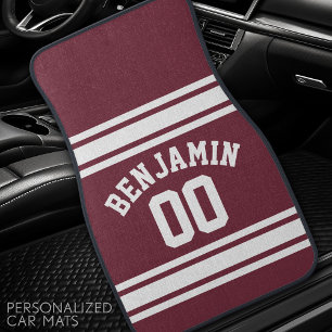 Maroon and White Jersey Stripes Custom Name Number Car Mat