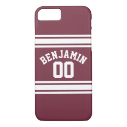 Maroon and White Jersey Stripes Custom Name Number iPhone 8/7 Case