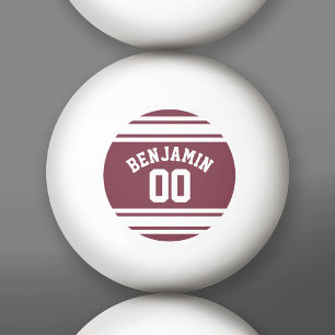 Maroon and White Jersey Stripes Custom Name Number Ping Pong Ball