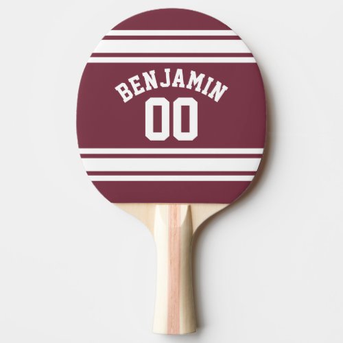 Maroon and White Jersey Stripes Custom Name Number Ping_Pong Paddle