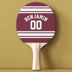 Maroon and White Jersey Stripes Custom Name Number Ping-Pong Paddle