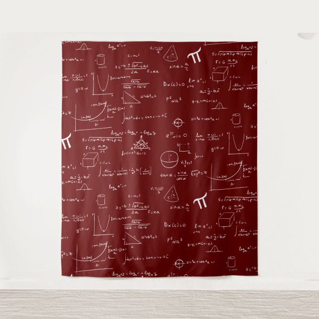 Maroon and White Mathematic Formulas Equations Tapestry (Front)
