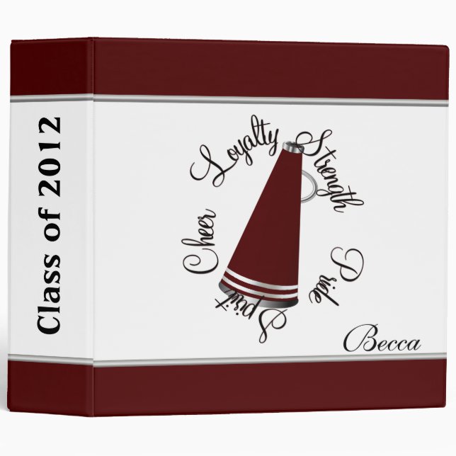 Maroon and White Megaphone Cheerleader Binder (Front/Spine)
