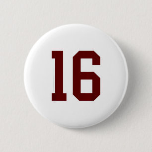 Maroon And White Number 16 Jersey Player Uniform # Button