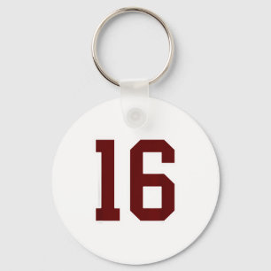 Maroon And White Number 16 Jersey Player Uniform # Keychain