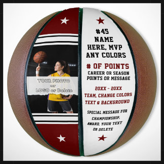 Maroon and White, PHOTO Basketball with Name on It