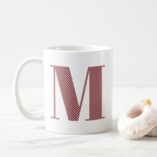 Maroon and White Polka Dot Monogram Coffee Mug