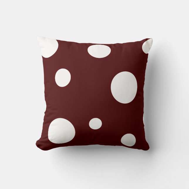 Maroon and White Polka Dot Pillow (Front)