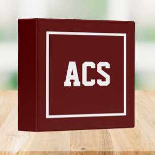 Maroon and White School Colors and Letters 3 Ring Binder
