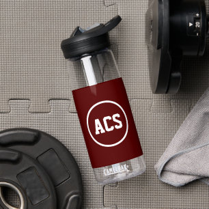 Maroon and White School Colors and Letters Water Bottle