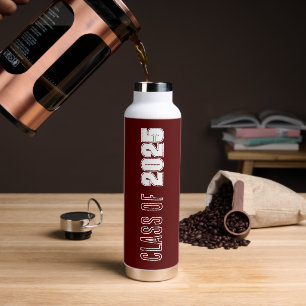 Maroon and White School Colors Class Year Water Bottle
