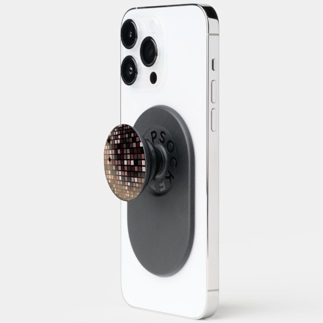 Maroon and white shiny disco ball PopSocket (Open)