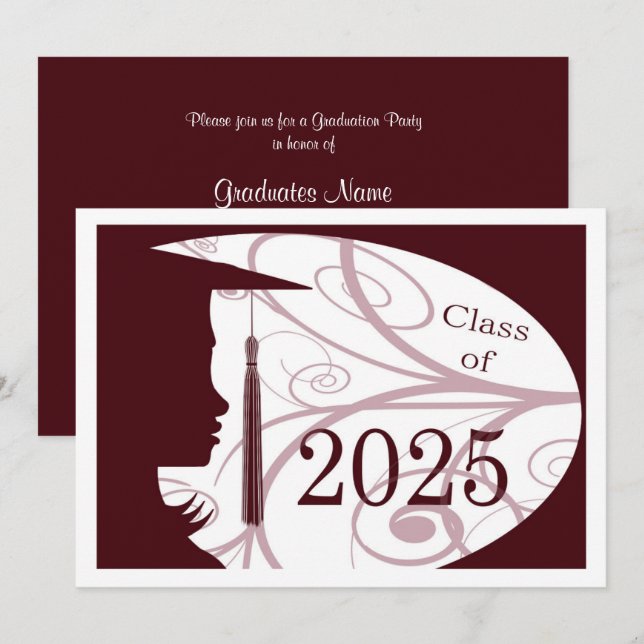 Maroon and White Silhouette 2025 Graduation Party Invitation (Front/Back)