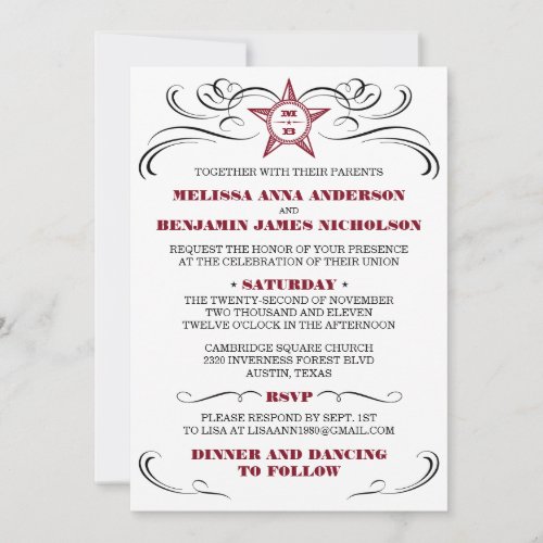 Maroon and White Southern Style Wedding Invitation