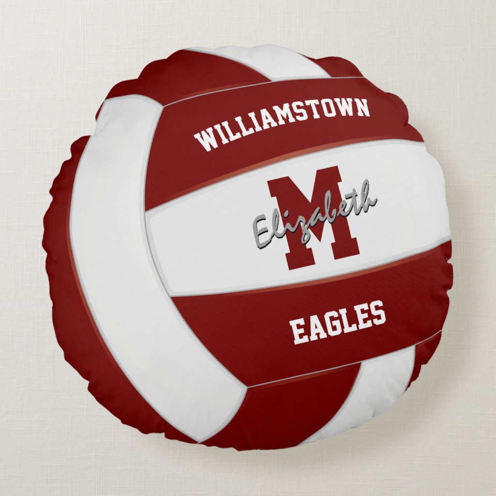 maroon and white sports team colors volleyball pillow