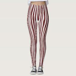 Maroon and White vertical striped Leggings