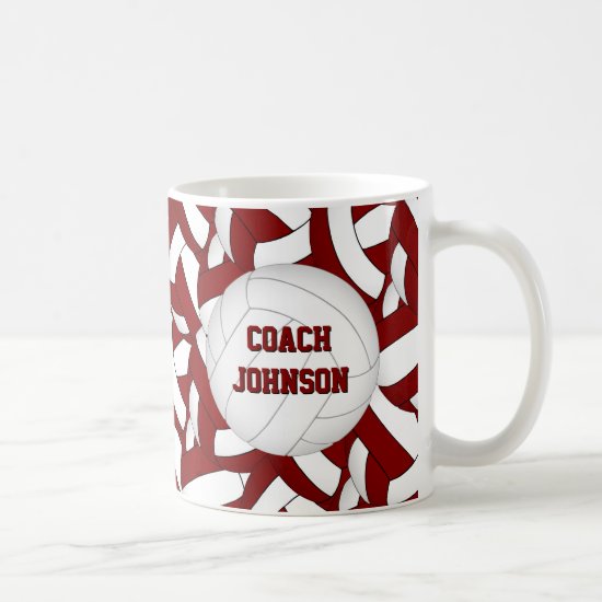 maroon and white volleyball team colors coach gift coffee mug