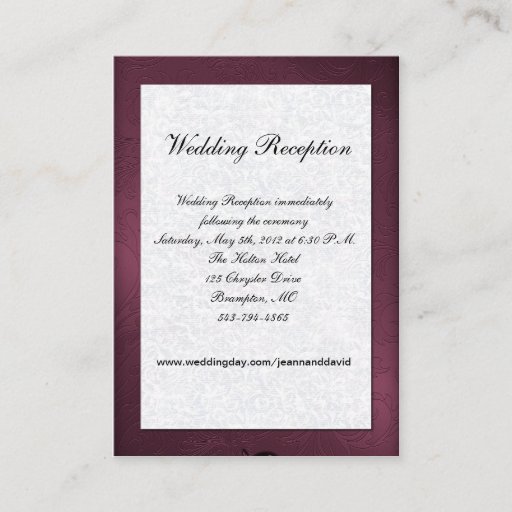 Customizable Maroon and White Wedding Enclosure Card Business Card Templates