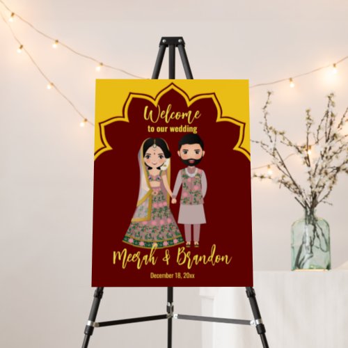 Maroon and yellow border Indian couple welcome  Foam Board