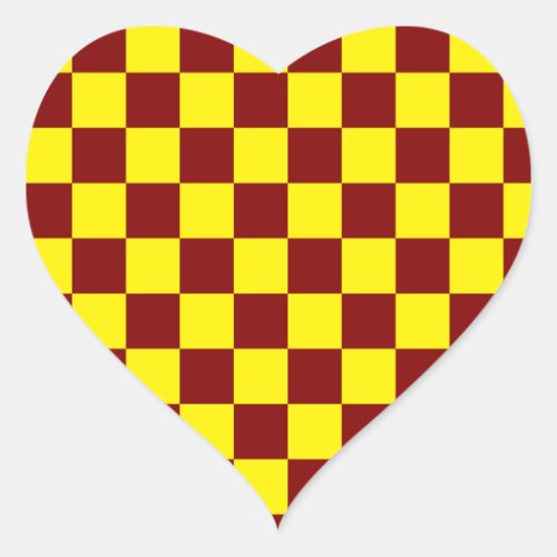 Maroon and Yellow Checkered Vintage Heart Sticker