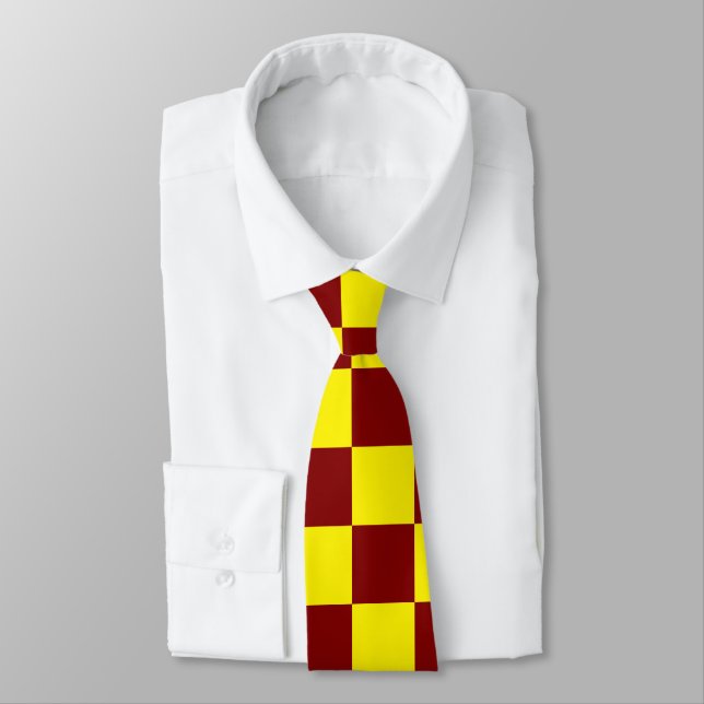 Maroon and Yellow Checkered Vintage Neck Tie (Tied)