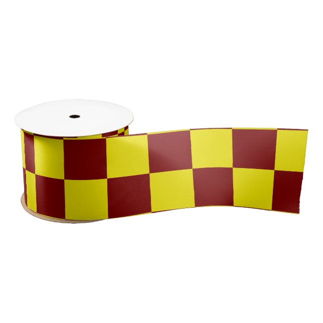 Maroon and Yellow Checkered Vintage Satin Ribbon (Spool)