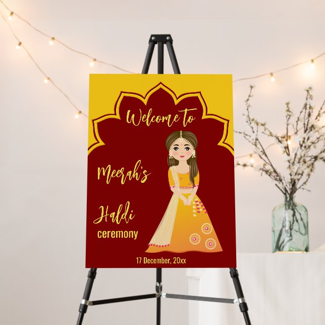 Maroon and yellow Indian Haldi ceremony sign (In Situ (Stand))