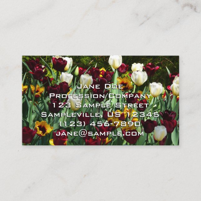 Maroon and Yellow Tulips Colorful Floral Business Card (Front)
