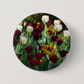Maroon and Yellow Tulips Colorful Floral Button