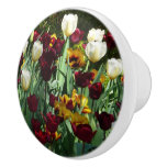 Maroon and Yellow Tulips Colorful Floral Ceramic Knob