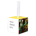 Maroon and Yellow Tulips Colorful Floral Cube Ornament