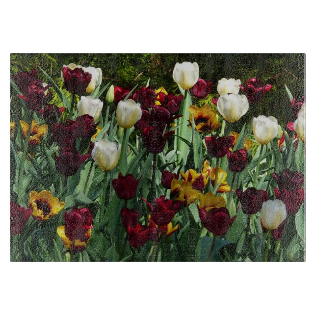 Maroon and Yellow Tulips Colorful Floral Cutting Board (Front)