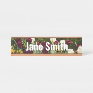 Maroon and Yellow Tulips Colorful Floral Desk Name Plate