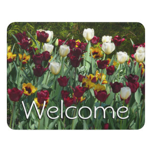 Maroon and Yellow Tulips Colorful Floral Door Sign