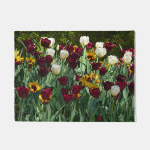 Maroon and Yellow Tulips Colorful Floral Doormat
