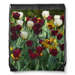 Maroon and Yellow Tulips Colorful Floral Drawstring Bag