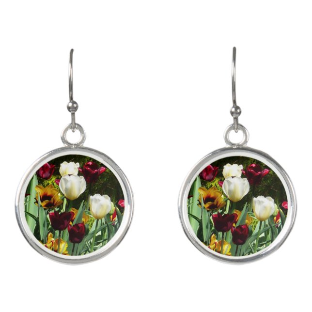Maroon and Yellow Tulips Colorful Floral Earrings (Front)