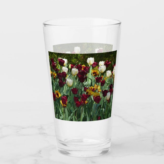 Maroon and Yellow Tulips Colorful Floral Glass (Front)